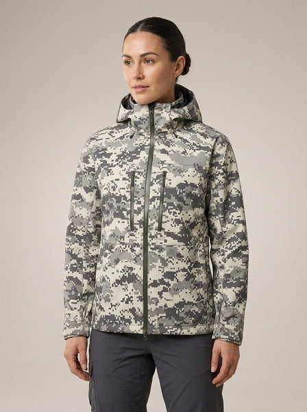 Waterproof Field Jacket in Urban Camo, worn