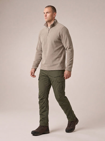 Waterproof Field Trousers in Trident Green, worn